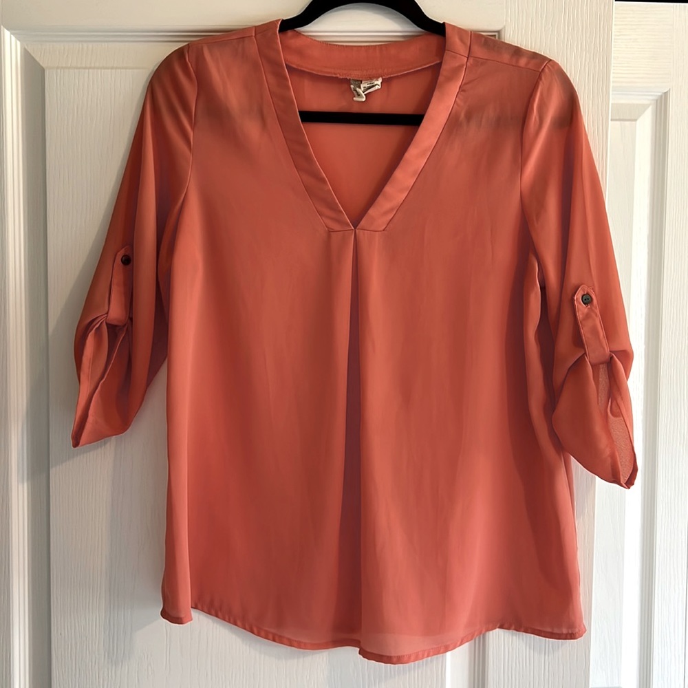 Women’s Blouse Coral Peach 3/4 Length Sleeve Size Medium